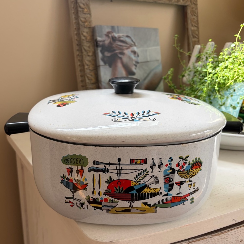 Vintage MCM Georges Briard Enamelware Casserole Turkey Harvest Dish❤️